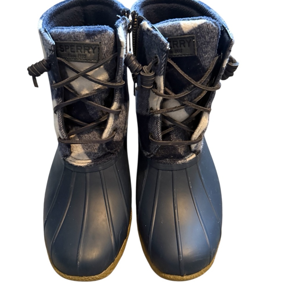 Sperry Navy & White Plaid Winter Duck Boots